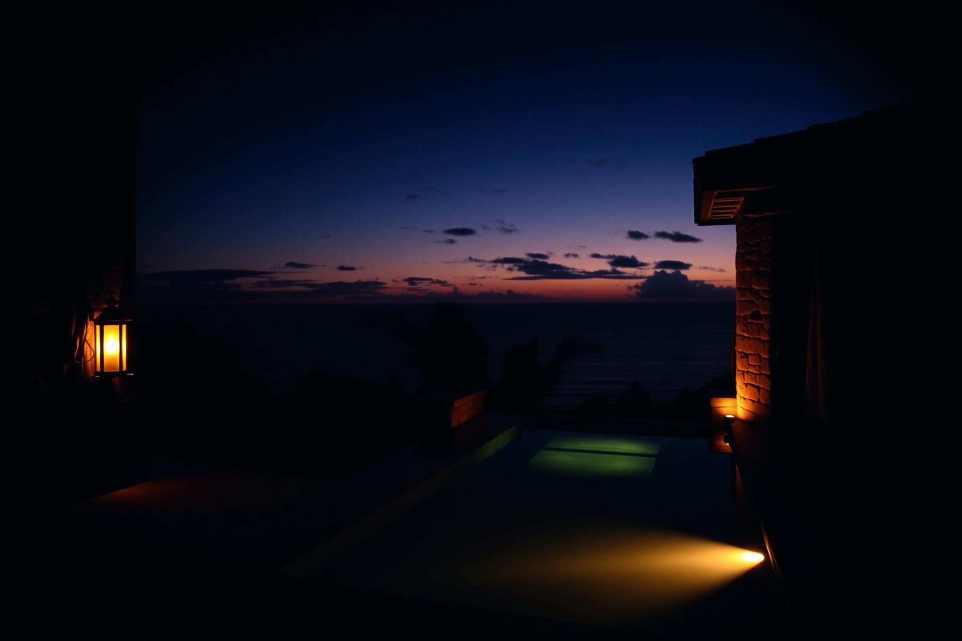 Costa Rica villa terrace at dusk